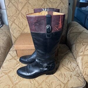 Ariat York Two Tone Black Burgundy Knee‎ High Riding Boots Size 8.5 B